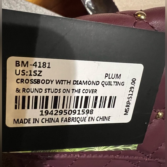 NWT-Badgley Mischka crossbody with diamond quilting- style 4181- in Plum color - Picture 14 of 15